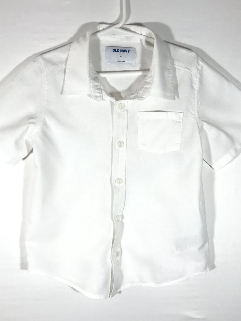 Old Navy Toddler's 5T Cloudy White Linen Blend Button Up Short Sleeve Shirt